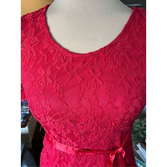 Planet Motherhood Short Sleeve Red Lace Maternity Dress with Satin Tie Size Smal - Picture 4 of 7